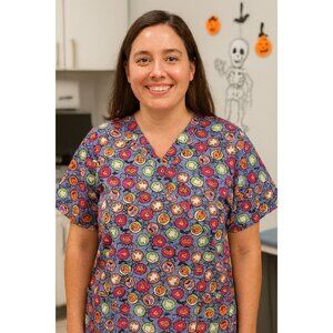 Dickies Halloween Scrub Top XL Ghost Pumpkin BOO Candy Nurse Shirt Retro Vibes